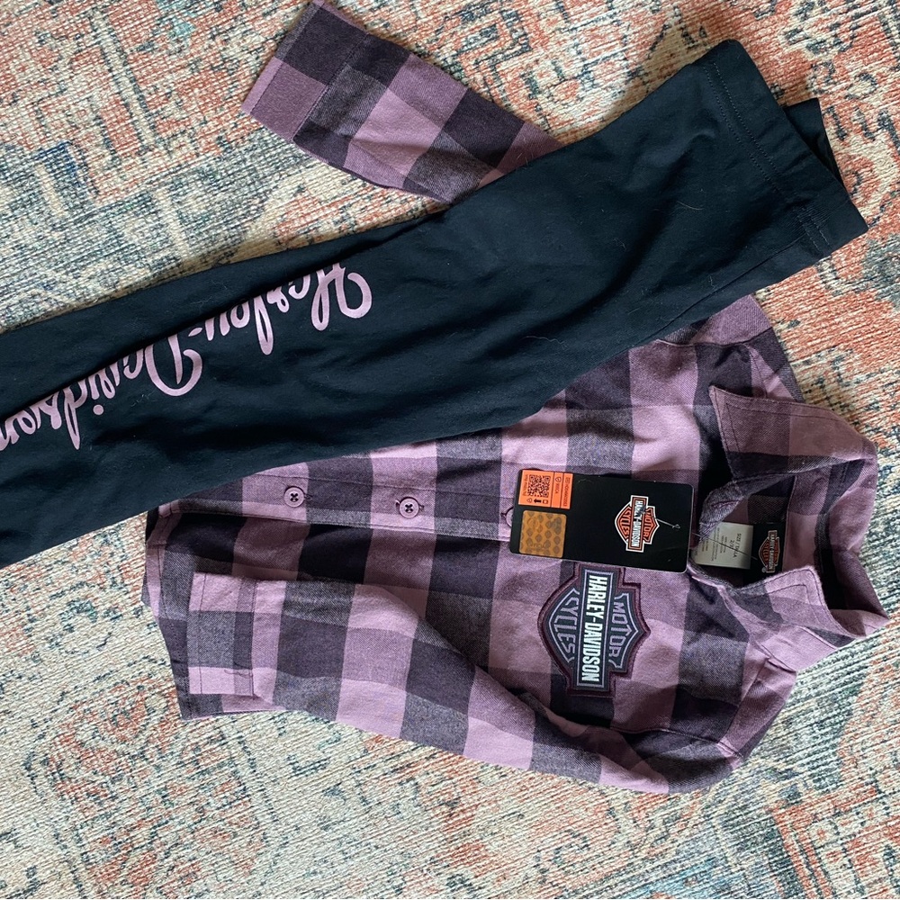 Harley-Davidson Plaid Shirt and Black Leggings Set